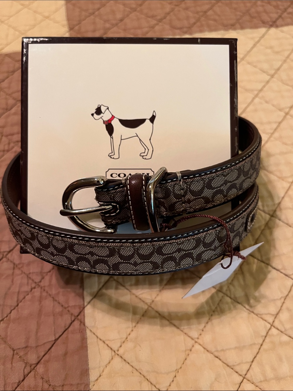 Coach Signature Canvas XL Dog Collar in Brown and Tan, NWT